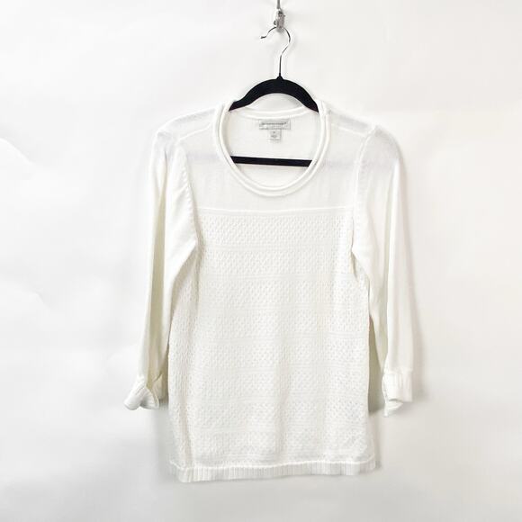 Christopher & Banks Medium Womens White Knit  Roll Sleeve Pullover Sweater - Picture 1 of 8